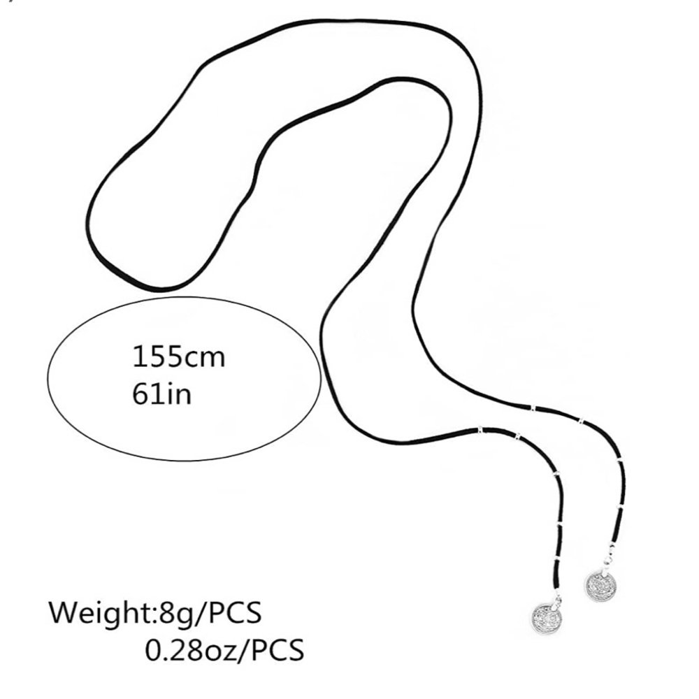 Boho wrap gothic choker silver coin pendant long chain necklace